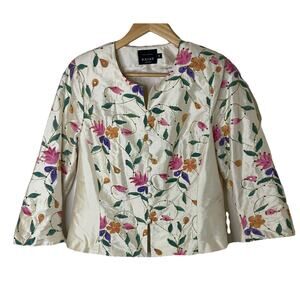 KRISS Sweden Hand Painted Flowers Silk Jacket Artsy Art-to-wear EU 38 / US 6 / M